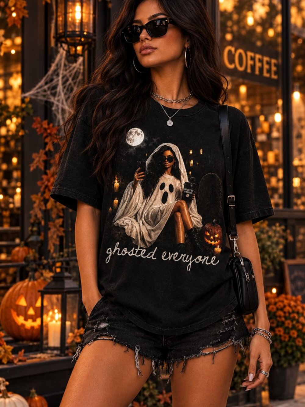 Ghosted everyone graphic shirt… and looked cute doing it 👻🖤
